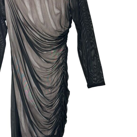 Donna Morgan Black illusion Mesh Ruched Cocktail Dress | 10 - Picture 5 of 8